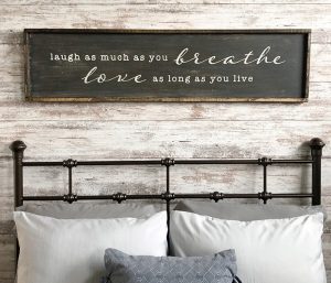 quotes-laugh-as-much-as-you-breathe-14x50-framed Laugh as Much as You Breathe - 14x50 Framed Wood Sign