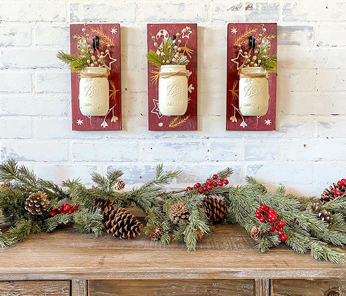 christmas-holiday-pattern-mason-jar-trio-6x12 Holiday Pattern Mason Jar Trio - 6x12